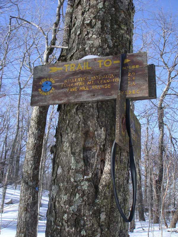 sign on the pass for Balsam Mountain and Haynes and Eagle Mountain on the west branch of the Pine Hill Trail