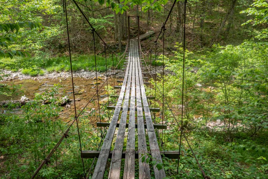 cable swing bridge over the beaver kill brook on the mongaup-Hardenburgh trail