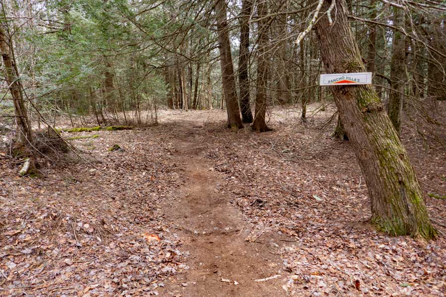 Trailhead for the Pancho Villa's Trail in the Huckleberry Bike Park