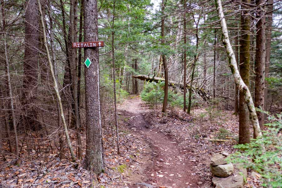 trailhead for the Ritalin Trail in the Tannersville Bike Park