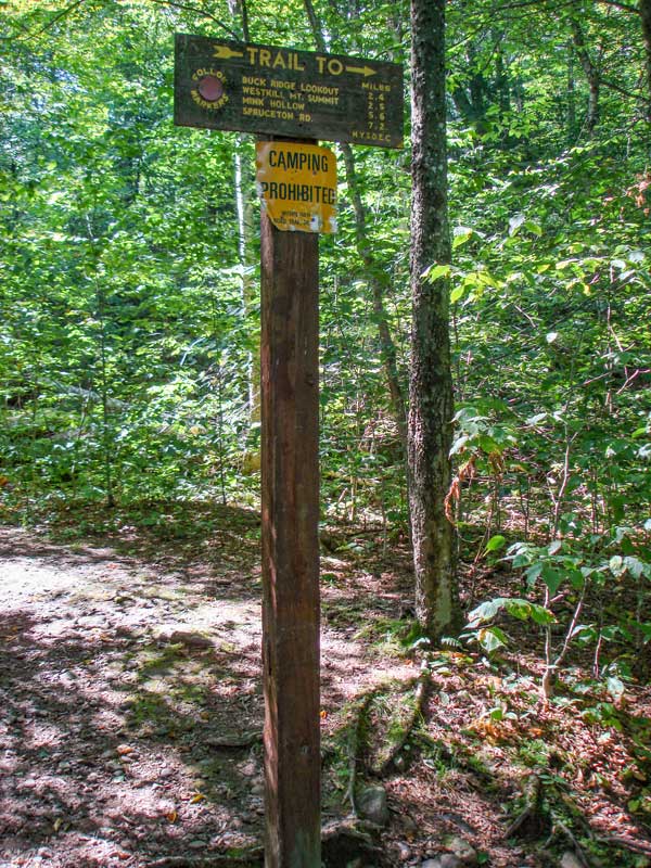 trail sign on West Kill Falls bridge