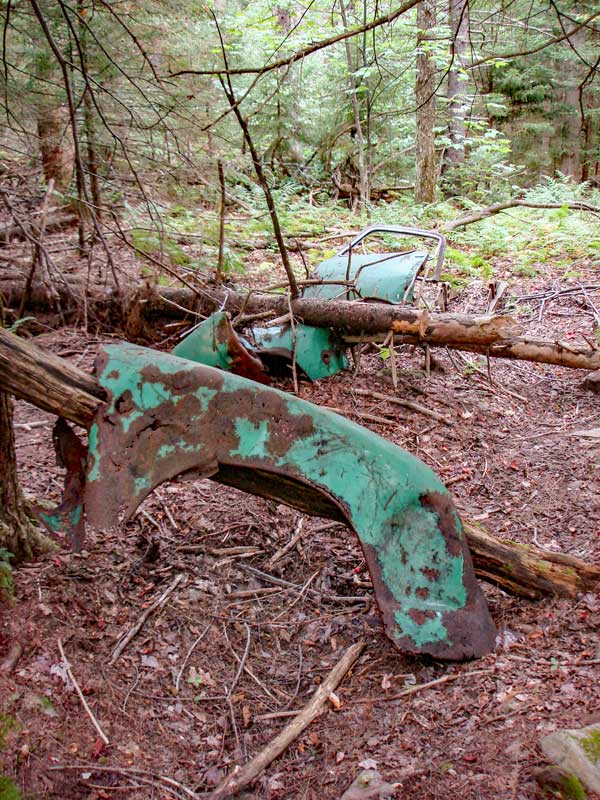 old car parts on the trail from colgate lake to dutcher notch