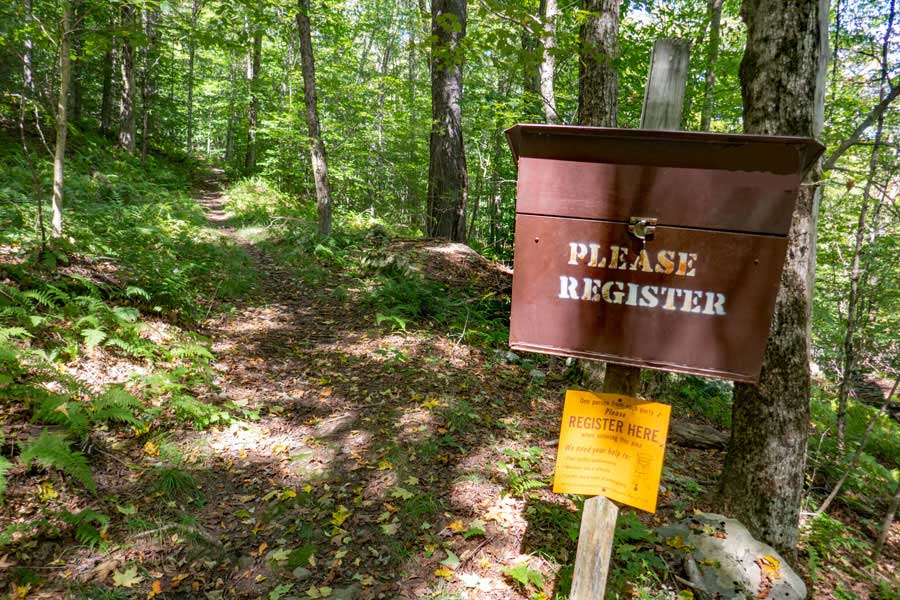 DEC registration Box for the Touch-Me-Not Trail on the west side of Barkaboom Road