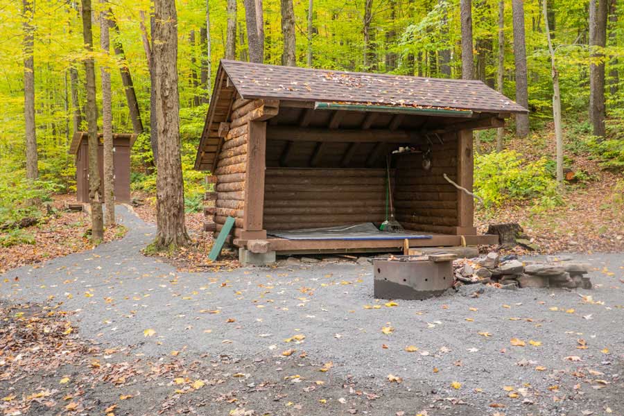 The Northern Trout Pond Lean-to and outhouse
