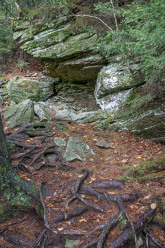 Cave on the trail to the summit of Plateau Mountain in the Catskill Mountains