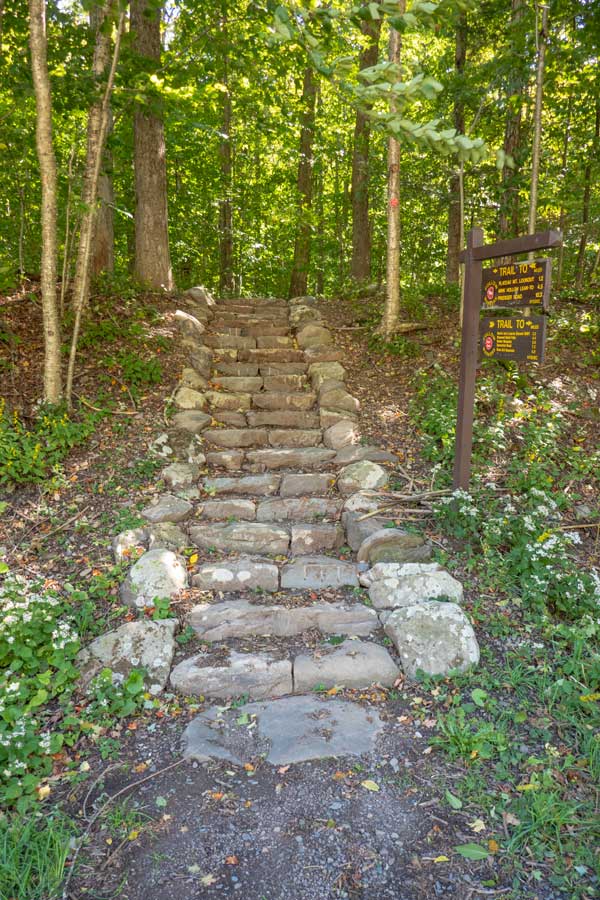 stairs at the beginning of the devil's path by notch lake