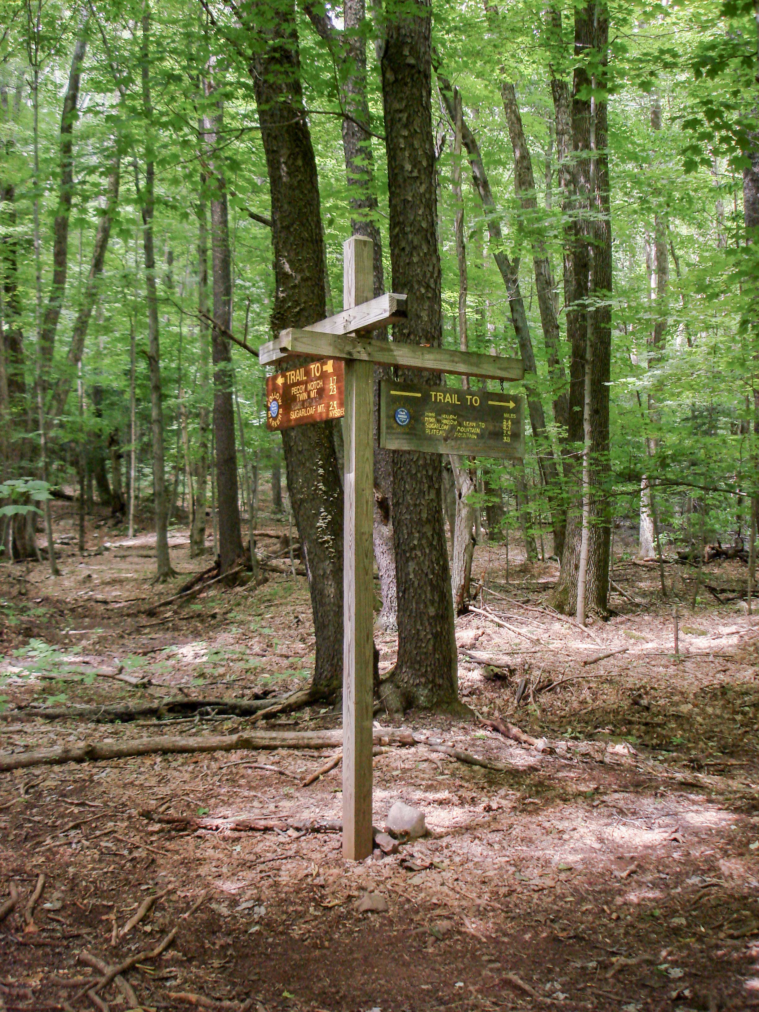 trail junction for Pecoy Hollow Trail and Mink Hollow Trail for Sugarloaf Mountain