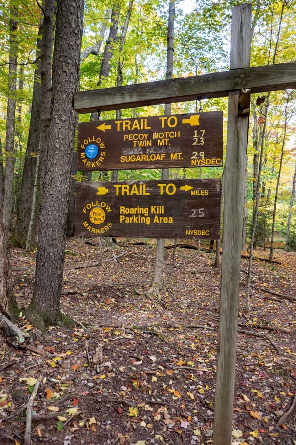 Trail Junction for Pecoy Notch Trail and Mink Hollow Trail