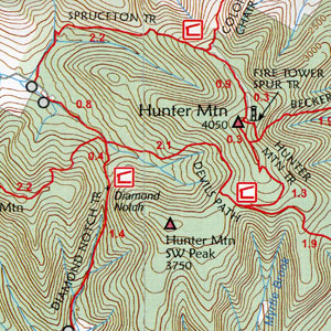AMC hiking map for Catskill Mountains sample sectio