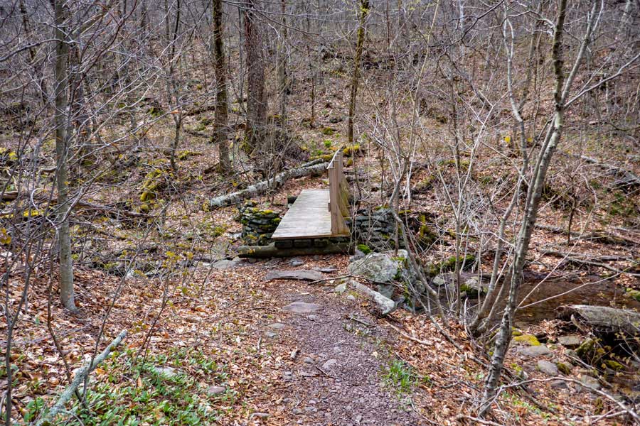 small brook and bridge on the Phoenicia East Branch Trail around Slide Mountain