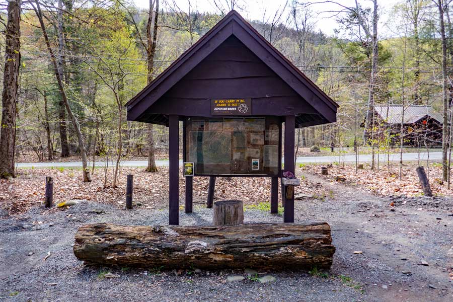 New York State kiosk for the Woodland Valley Parking Area.