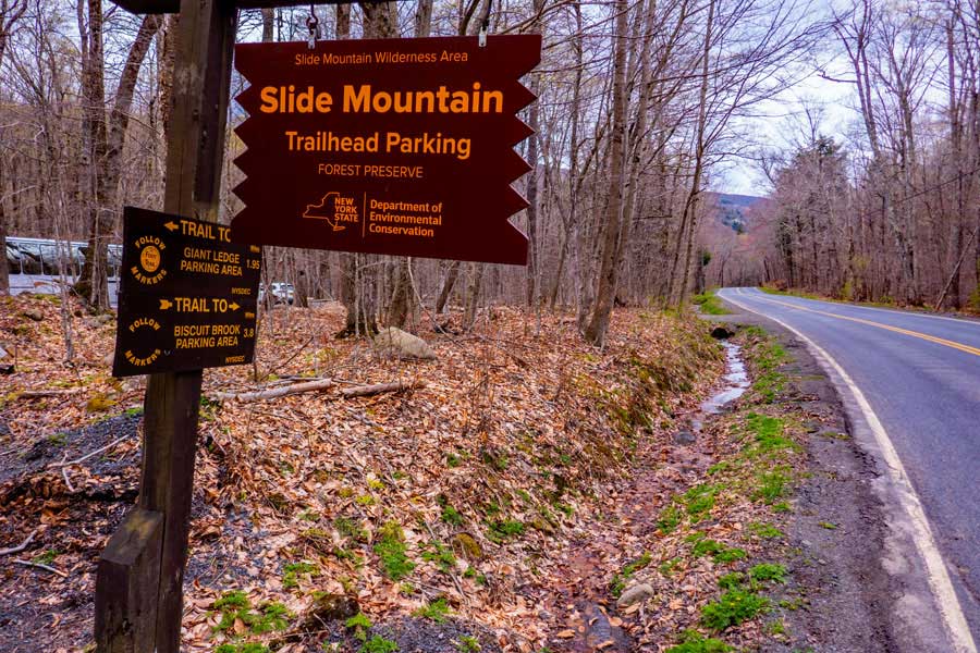 Slide Mountain parking area sign