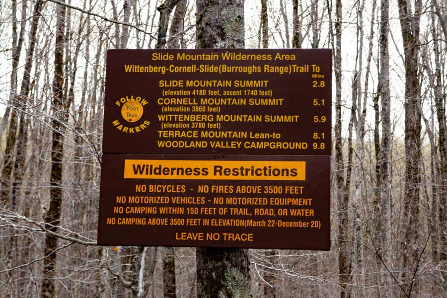 Overview of rules for hike in the Slide Mountain Wilderness region