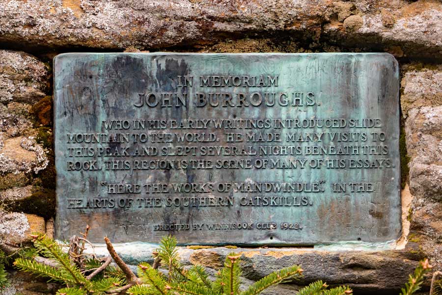 Burroughs Plaque on the summit of Slide Mountain