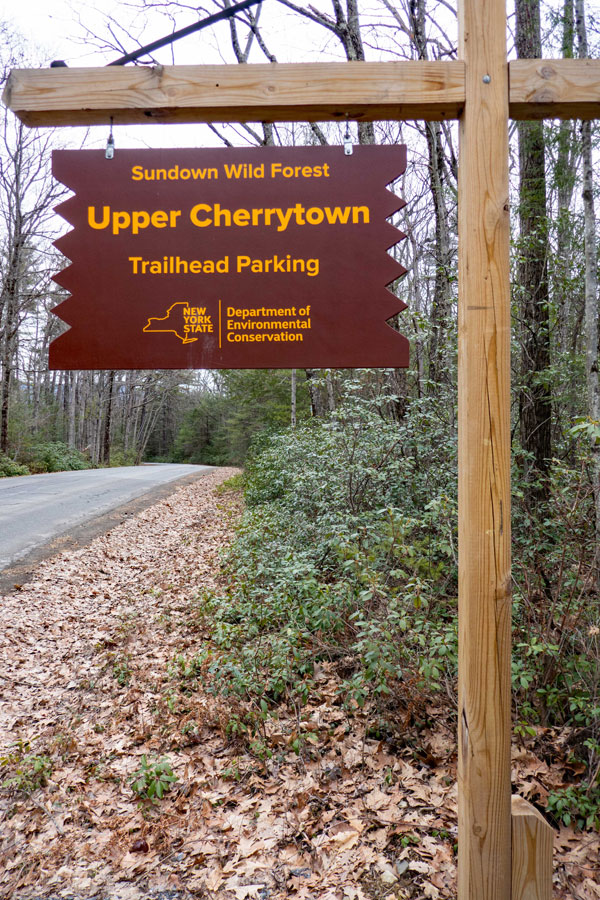 DEC Upper Cherrytown Road sign for the parking area