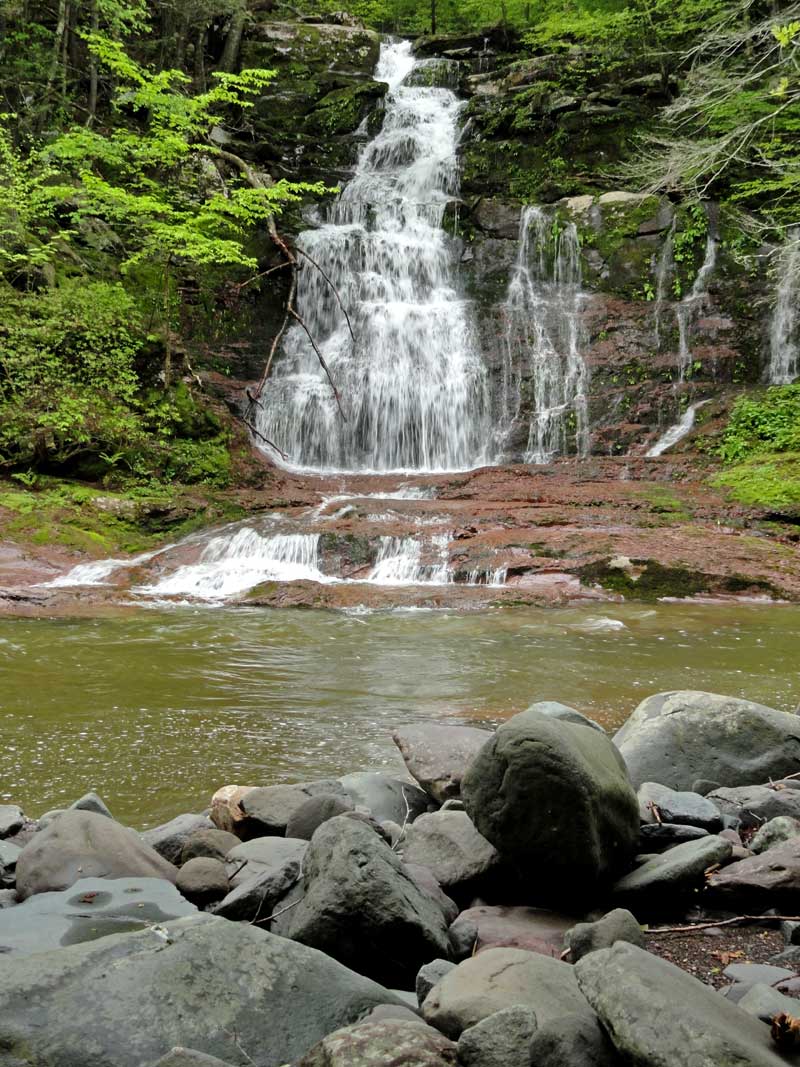 lower buttermilk falls in the Buttermilk ravine in the kaaterskill clove in the catskill mountains at moderate water