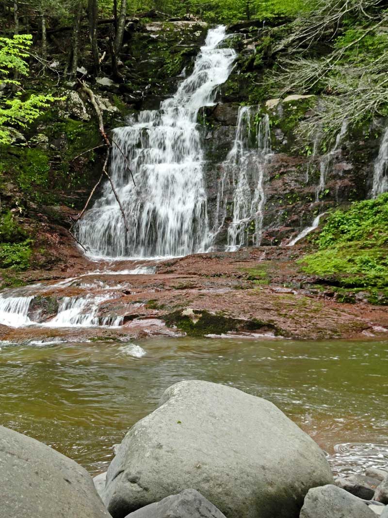 lower buttermilk falls in the Buttermilk ravine in the kaaterskill clove in the catskill mountains at moderate water