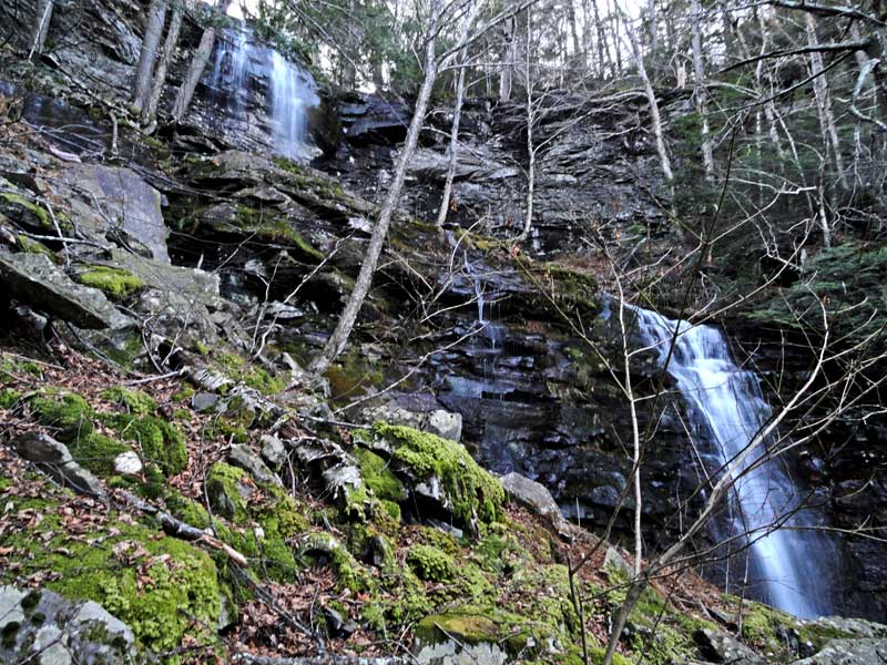 top of the Buttermilk falls in the kaaterskill clove in the catskill mountains at moderate water