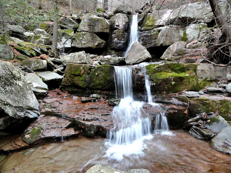 triple falls in the Buttermilk ravine in the kaaterskill clove in the catskill mountains at low water
