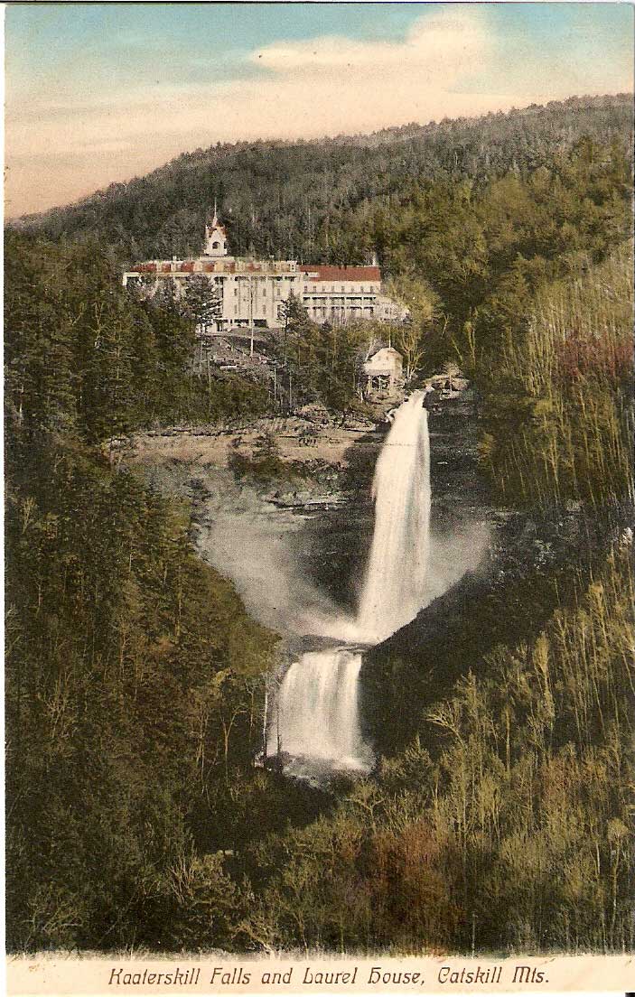 historic post card of kaaterskill falls and laurel house from prospect point