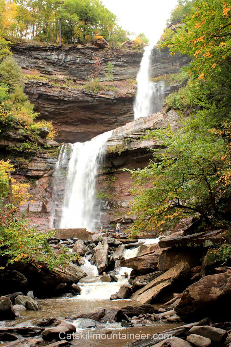view of Kaaterskill Falls from the base of kaaterskill falls from the lake creek ravine in the catskill mountains