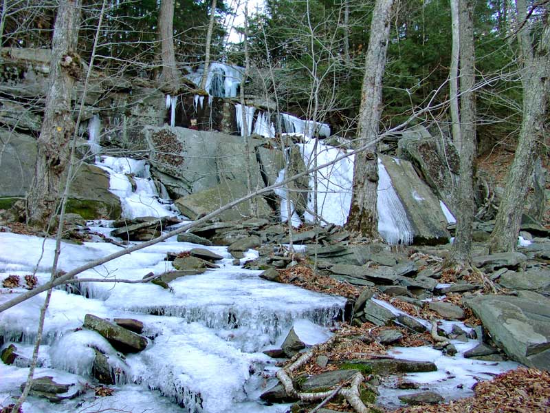 triple falls in the Buttermilk ravine in the kaaterskill clove in the catskill mountains at low water