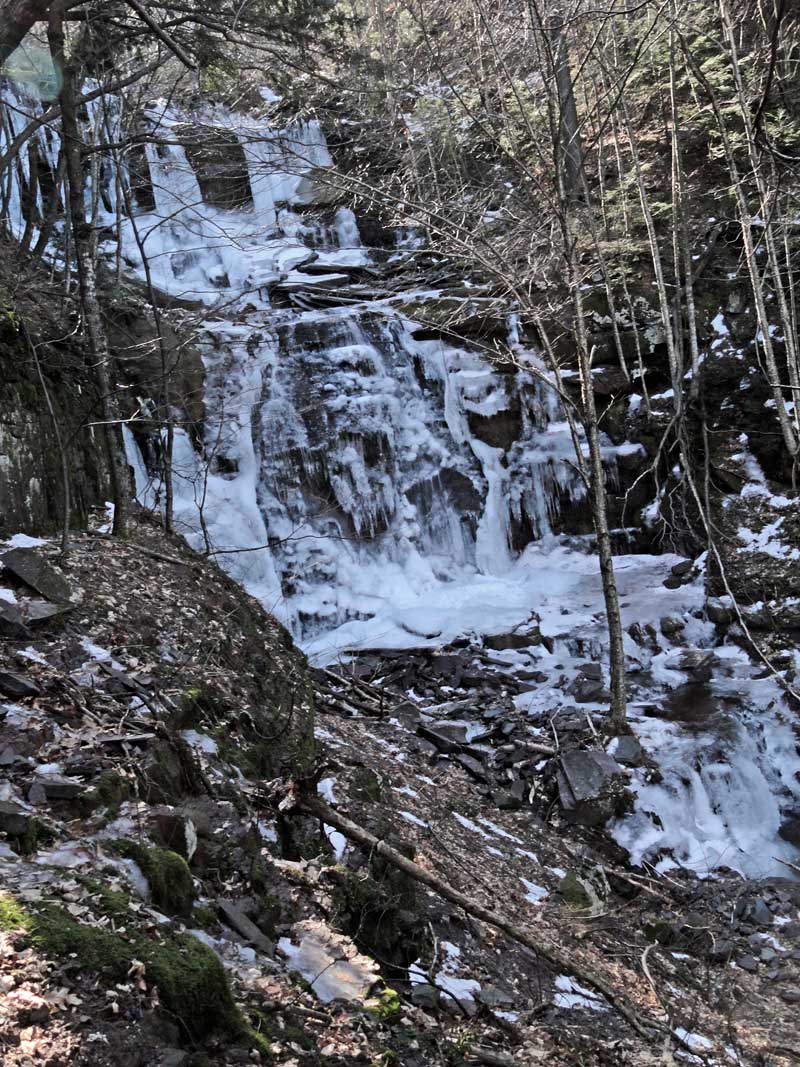view of Winter Clove Falls from the left side of the trail