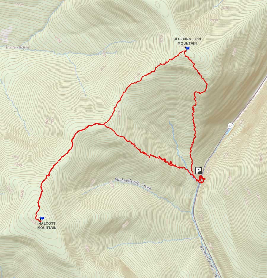 Halcott Mountain and Sleeping Lion Mountain GPS map