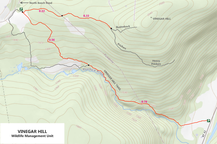map of Vinegar Hill &  Trail from Vinegar Hill Trailhead