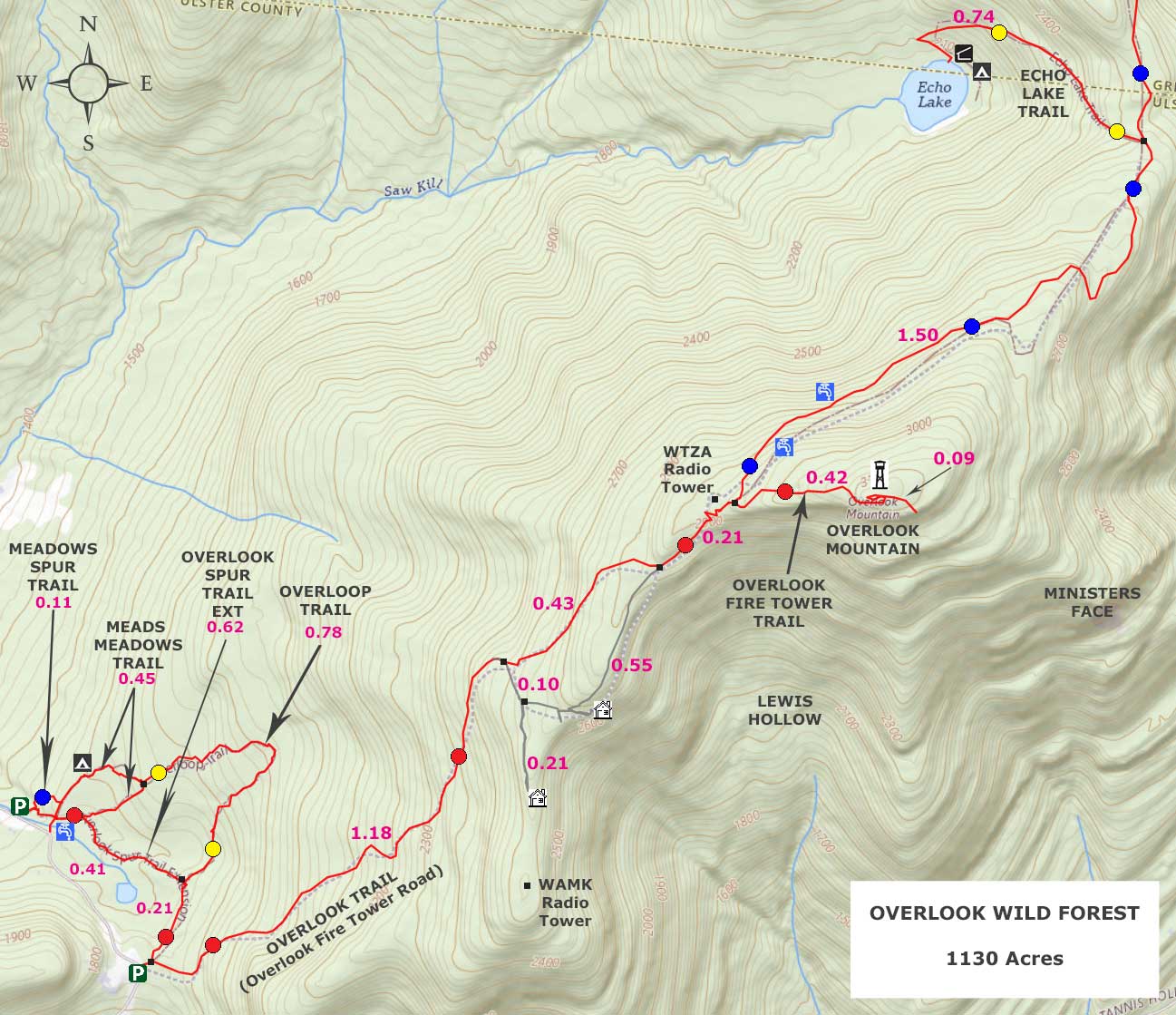 Overlook Mountain Echo Lake GPS map