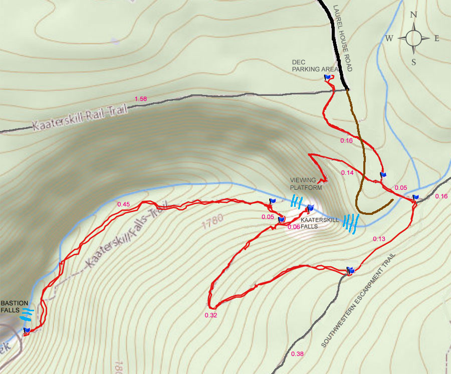close up map of trails around Kaaterskill Falls