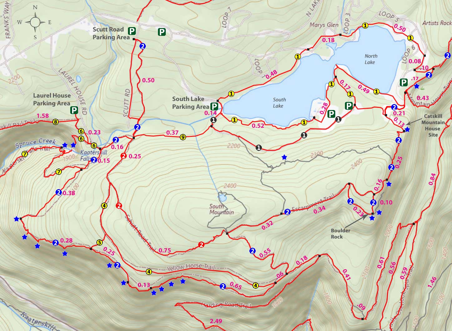 Southern Escarpment Trail map in the Catskill Mountains