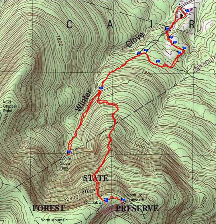 map of hike from winter clove to north mountain