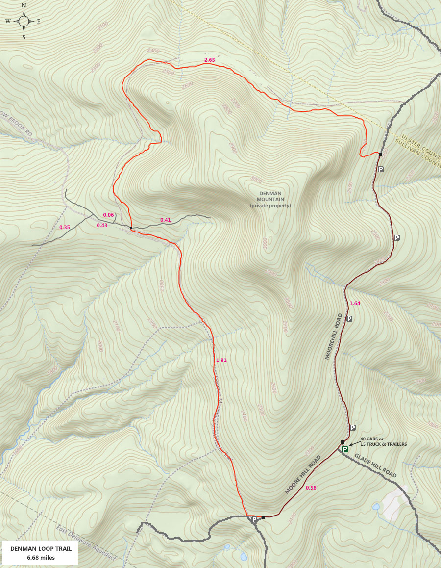 map of Denman Loop Trail Trail from Moore Hill Road in the Sundown Wild Forest