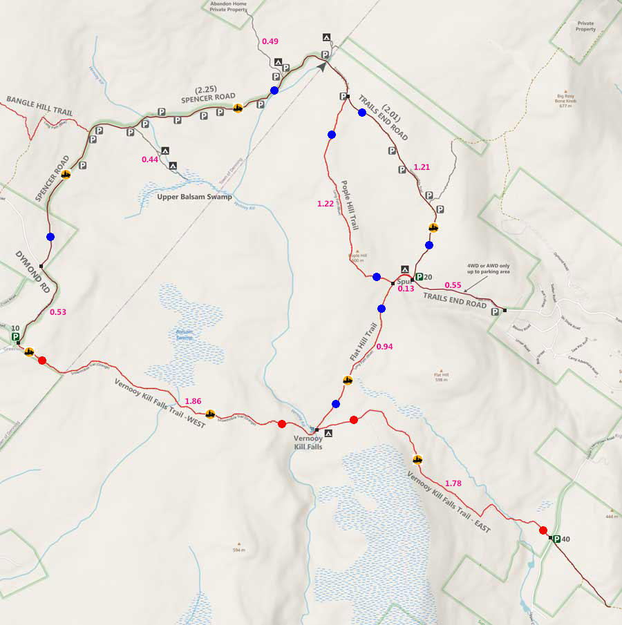 map of Bangle Hill Trail from Spencer Road in the Sundown Wild Forest
