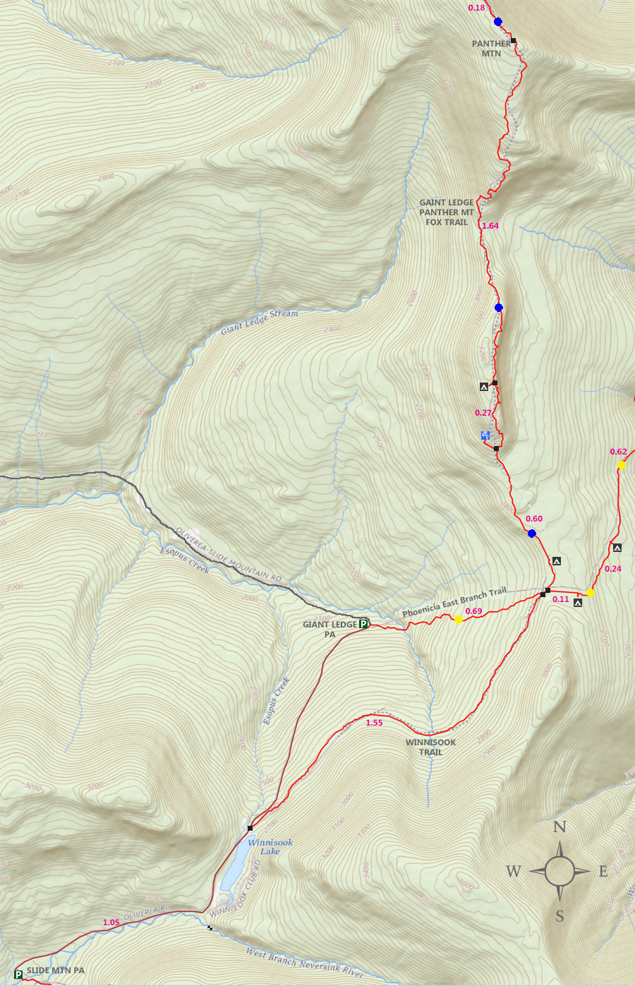 Giant Ledge Panther Mountain GPS map