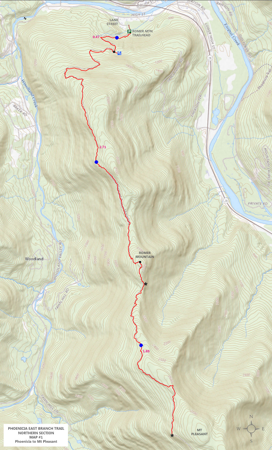 map Romer Mountain & Mt Pleasant Trail from Romer Mountain Trailhead