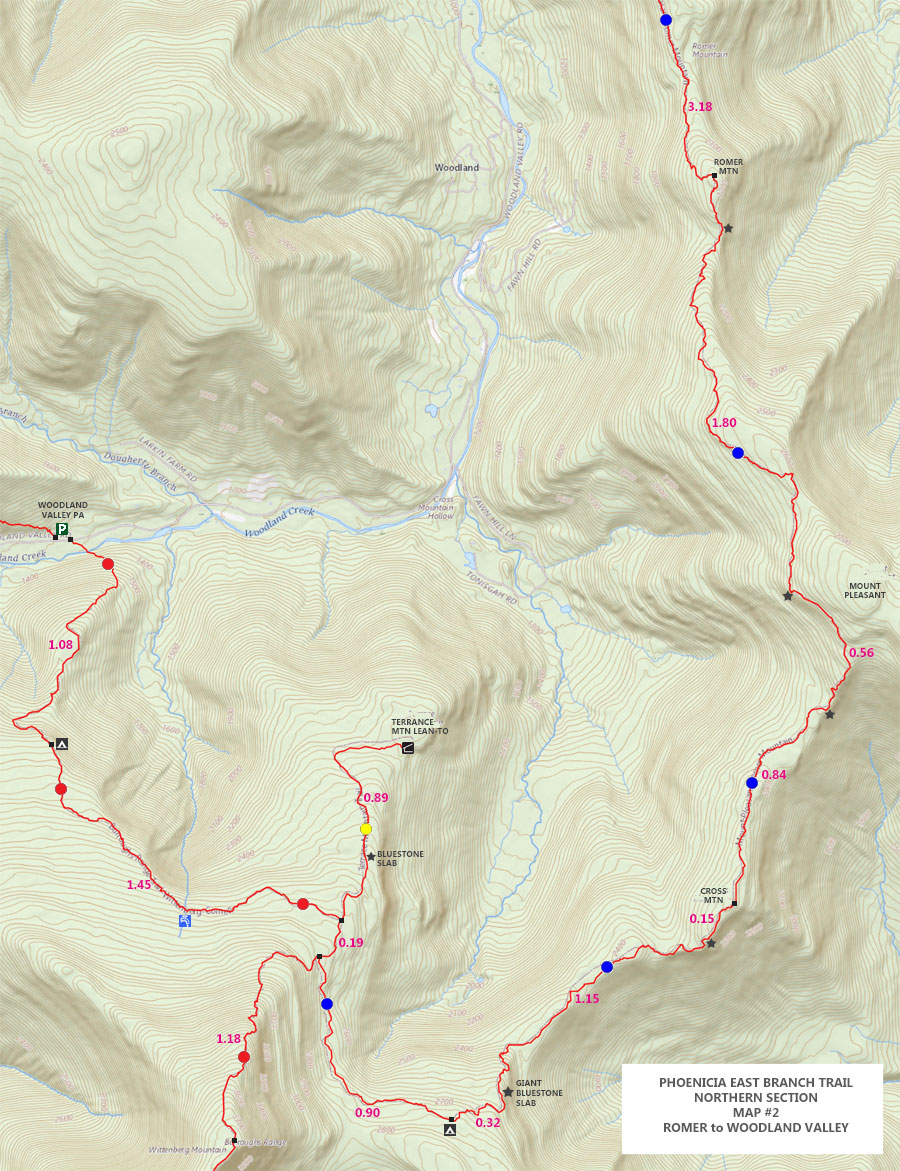 map of Romer Mountain, Mt Pleasant, Cross Mtn, giant bluestone slab