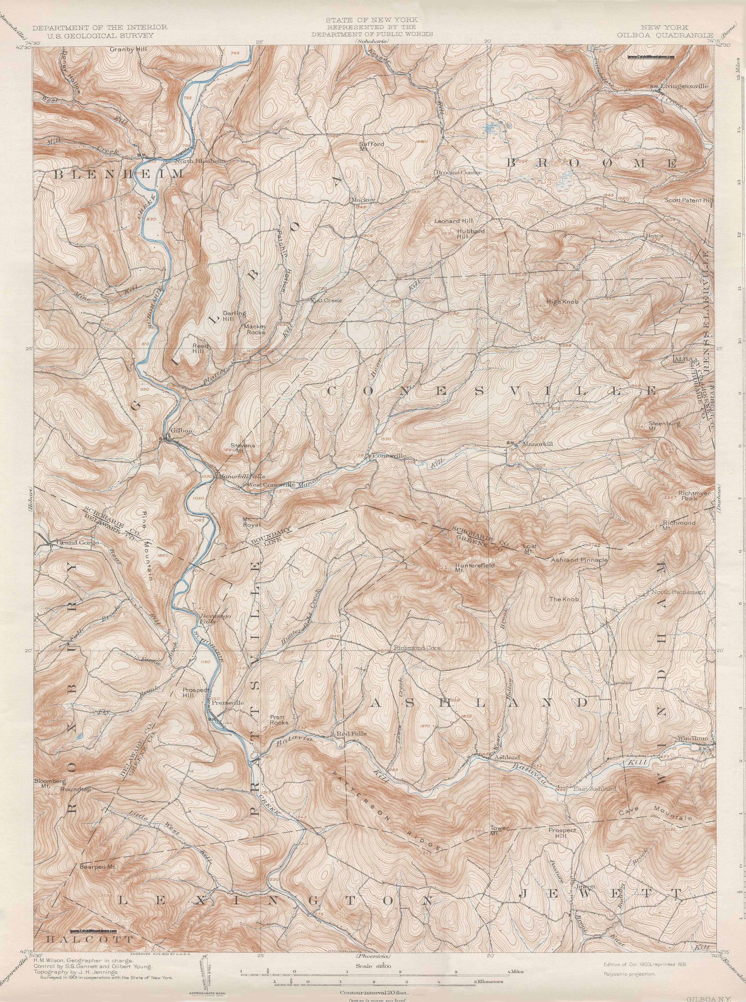 1903 USGS topographical map of Gilboa