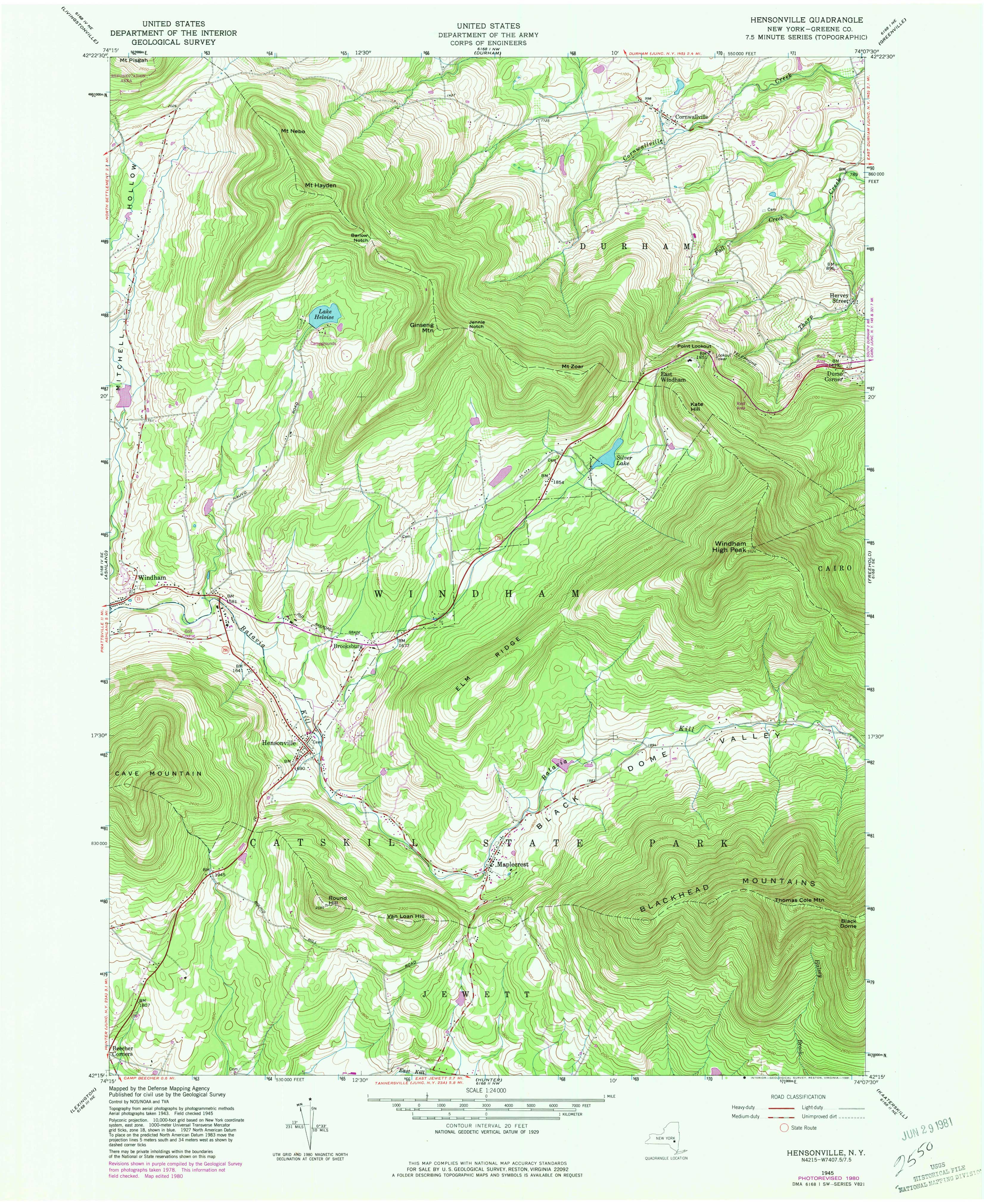 1980 USGS topographical map of Hensonville