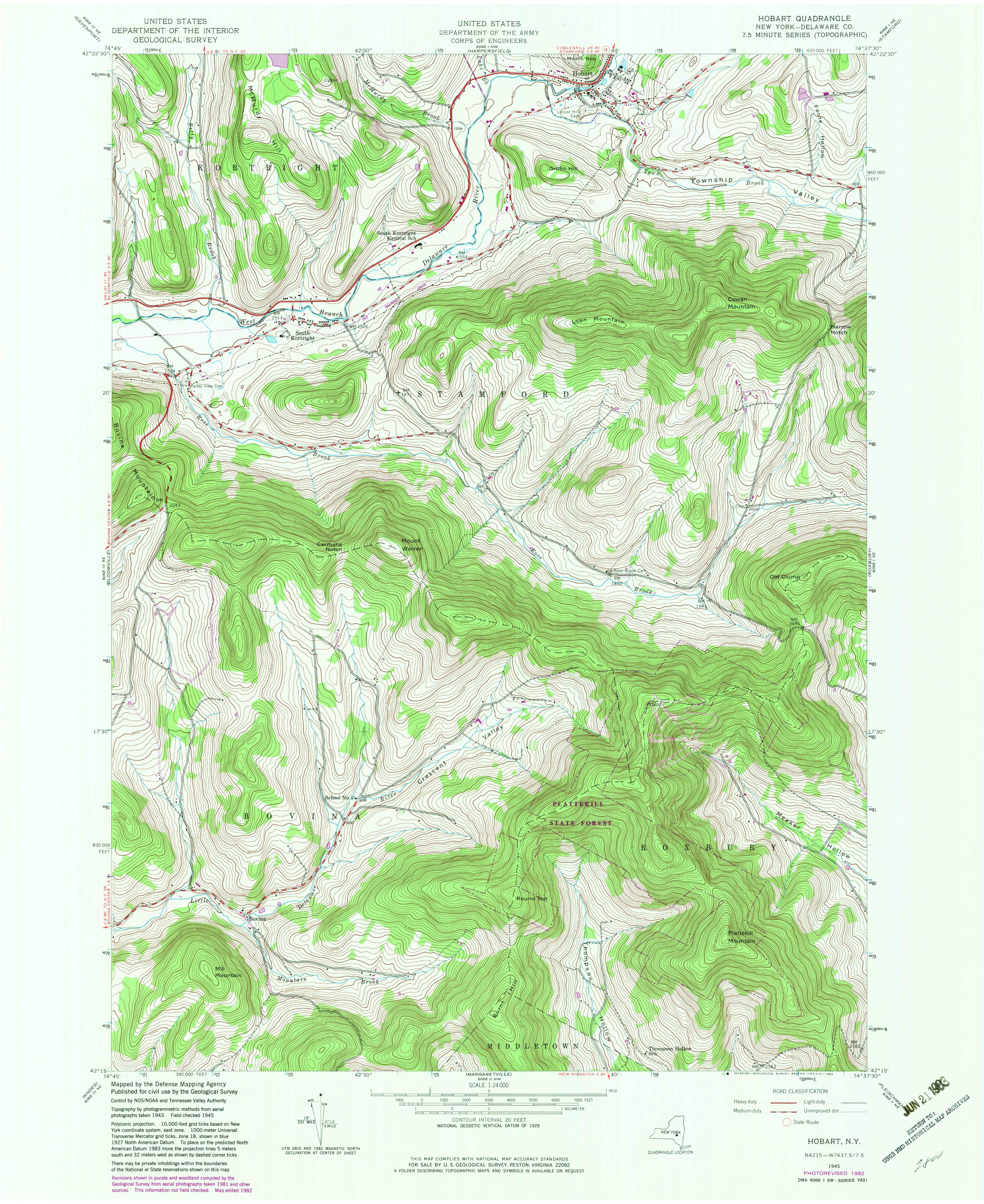 1945 USGS topographical map of Hobart