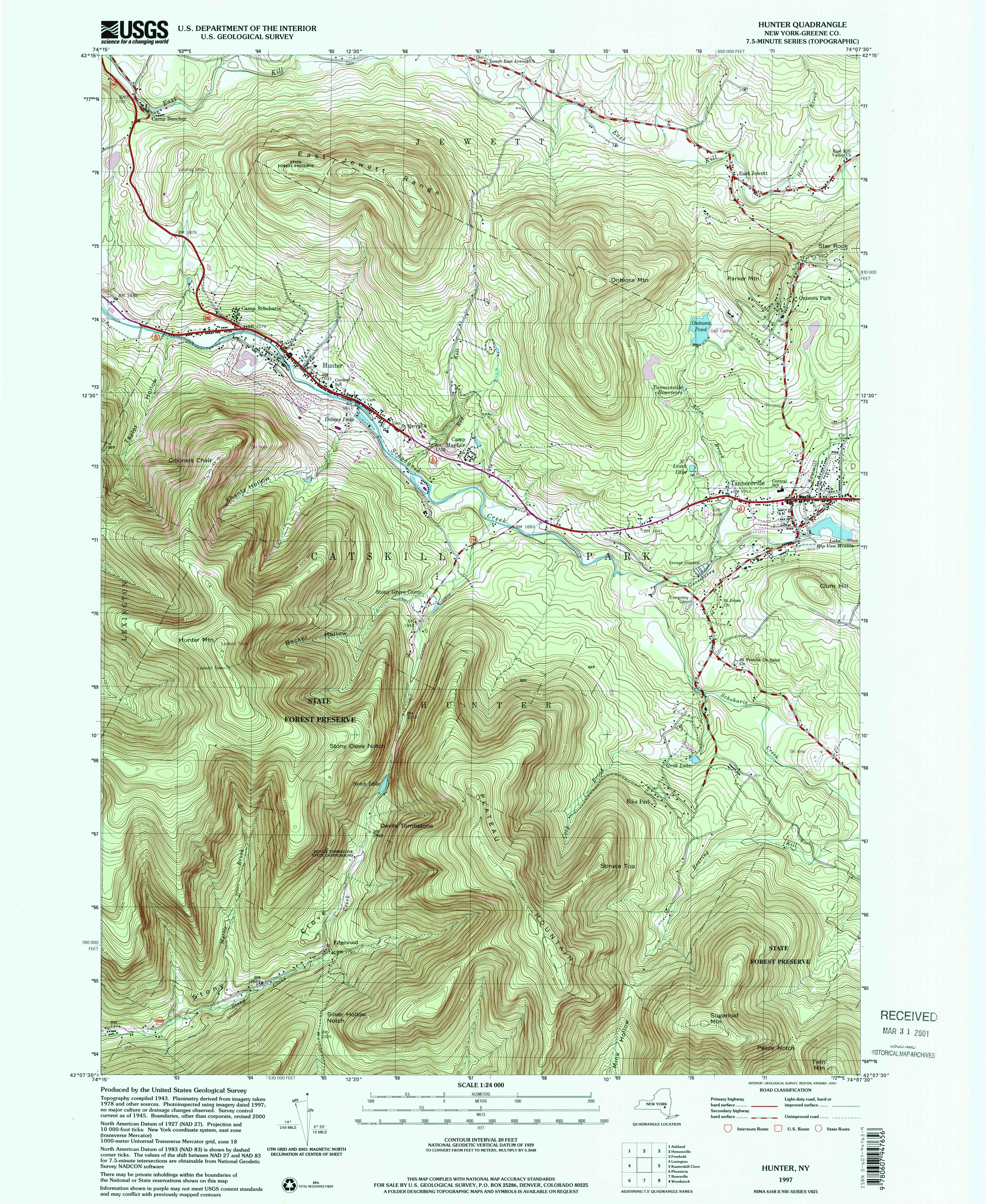 1997 USGS topographical map of Hunter