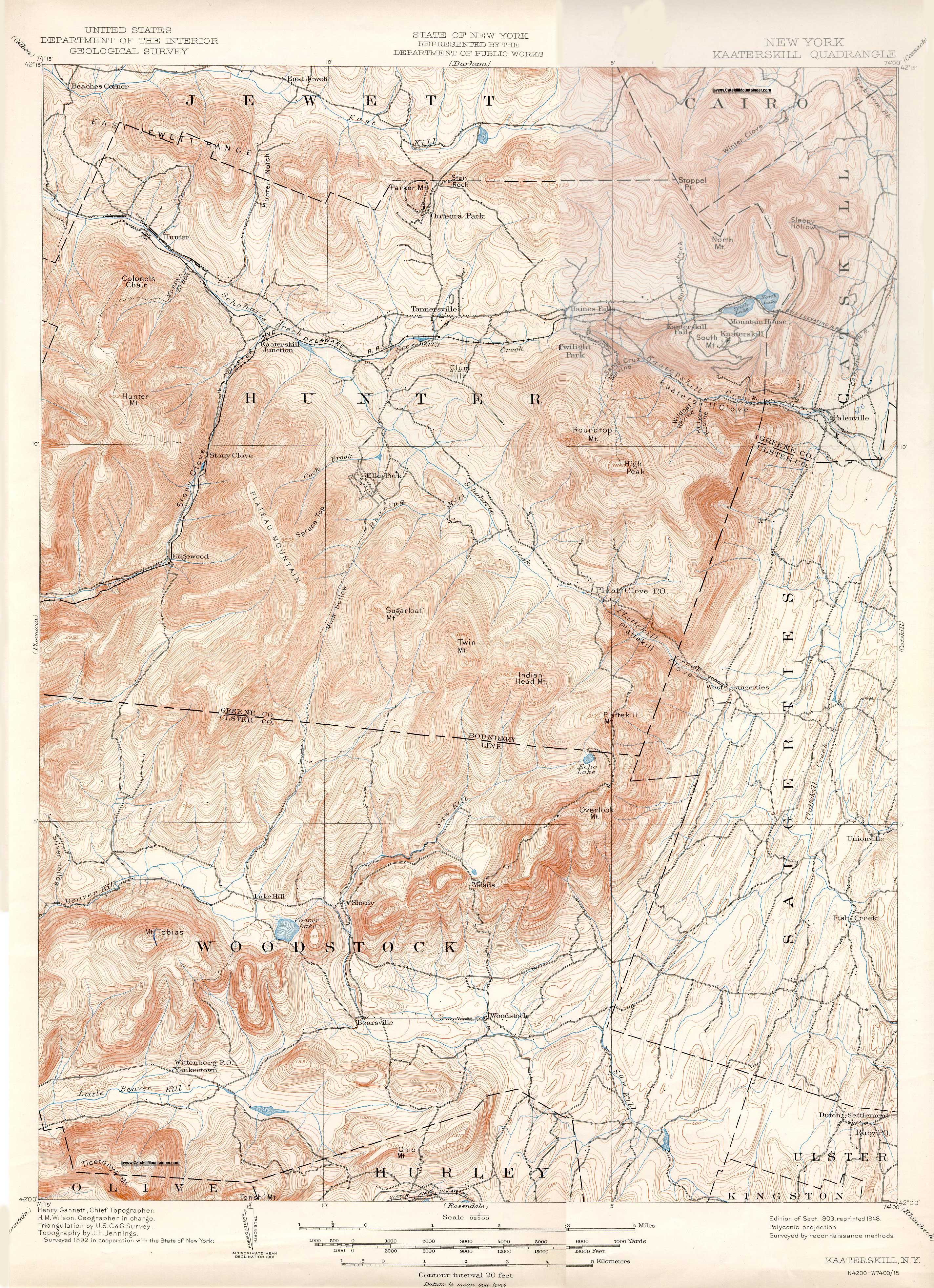 1903 USGS topographical map of Hunter