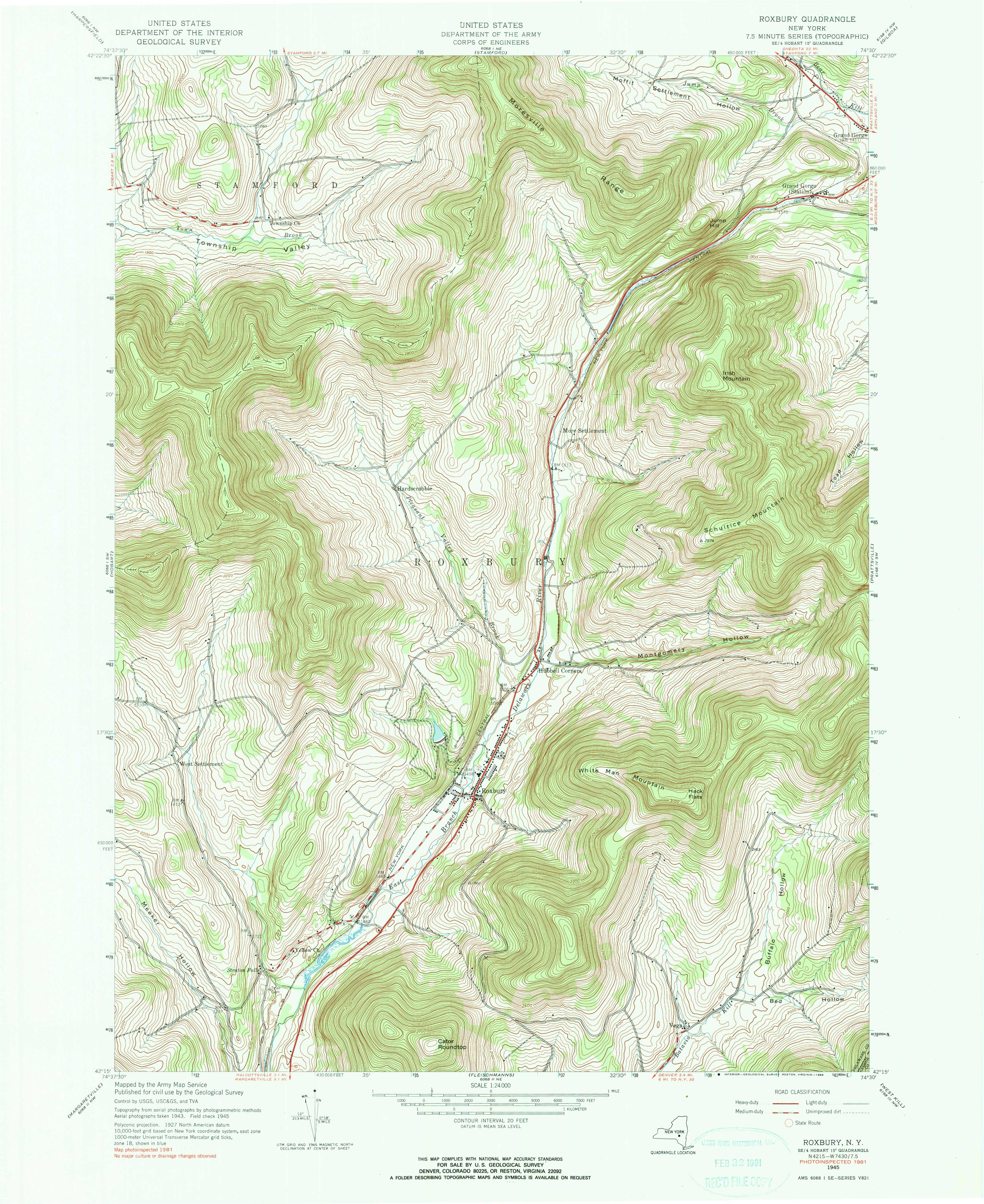1945 USGS topographical map of Roxbury