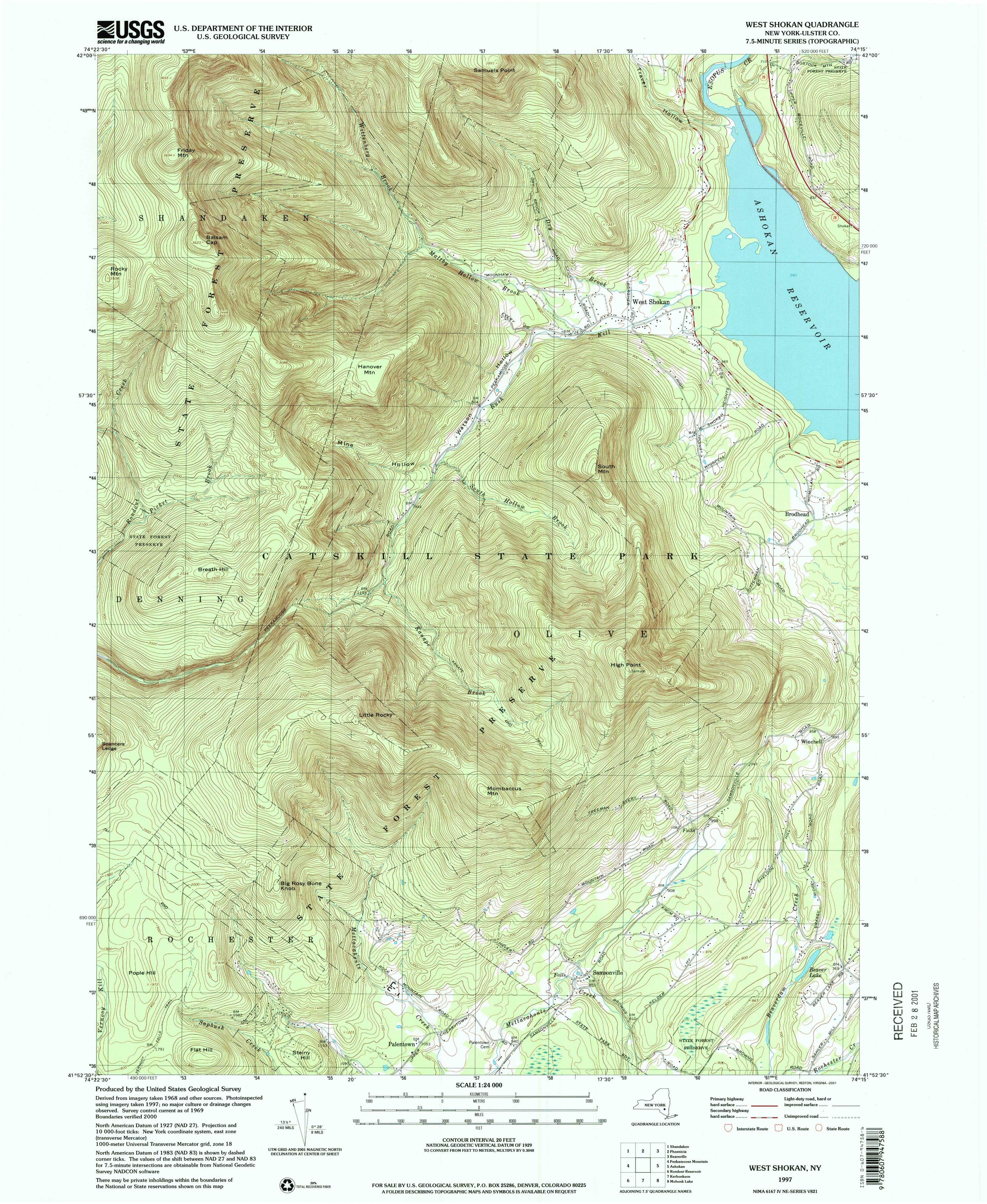 1997 USGS topographical map of West Shokan