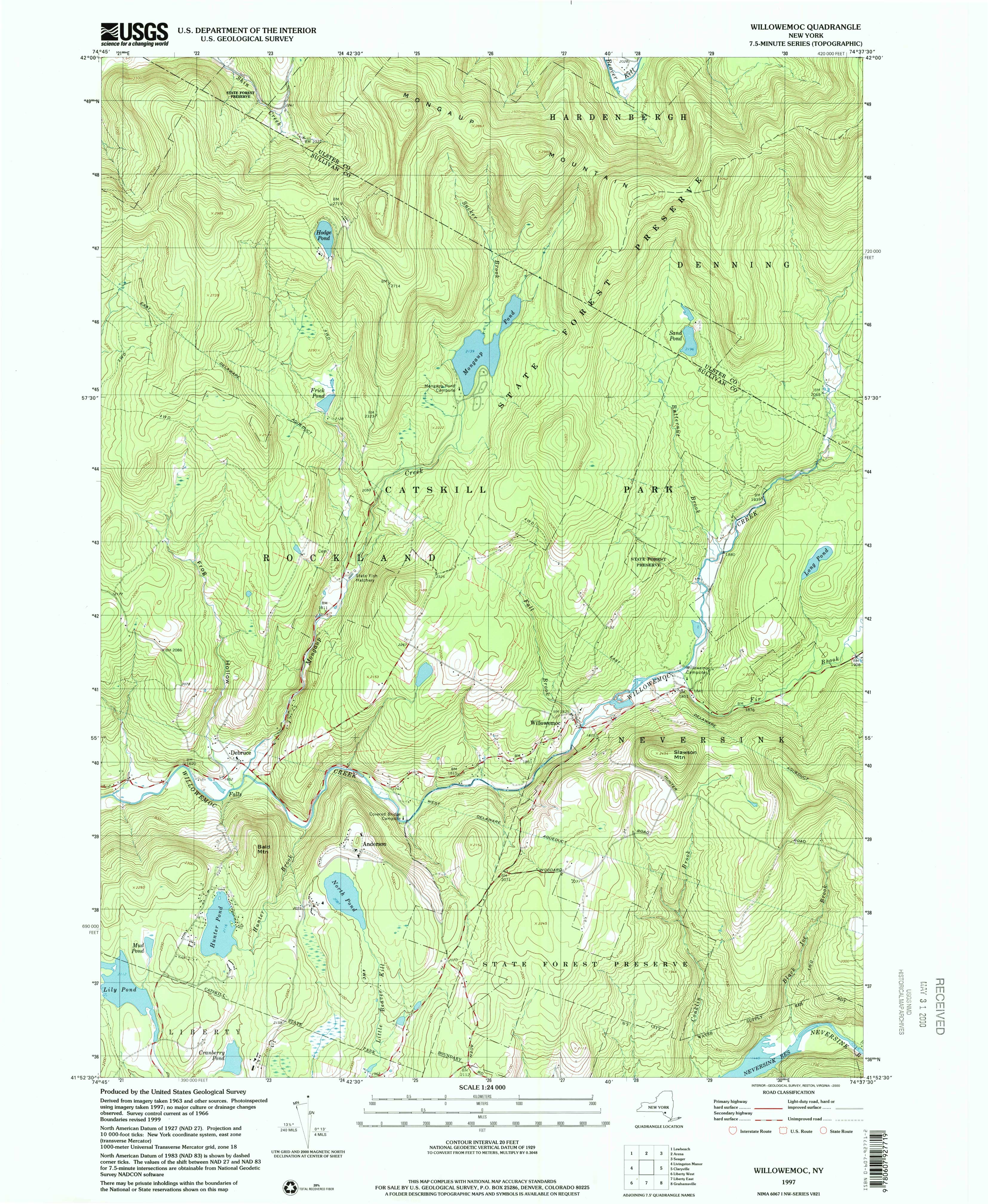 1997 USGS topographical map ofWillowemoc