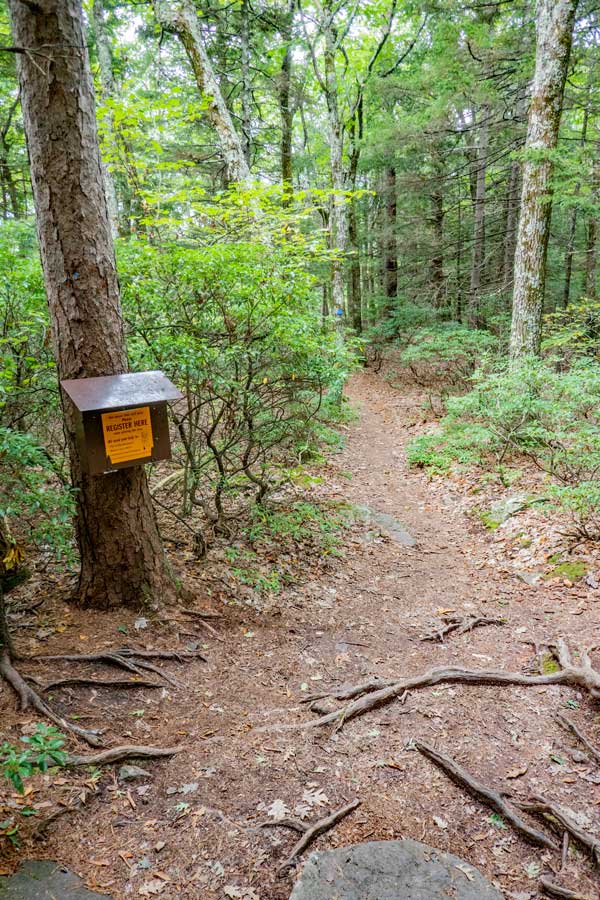 DEC registration box around North-South Lake on the Escarpment Trail in the catskill mountains