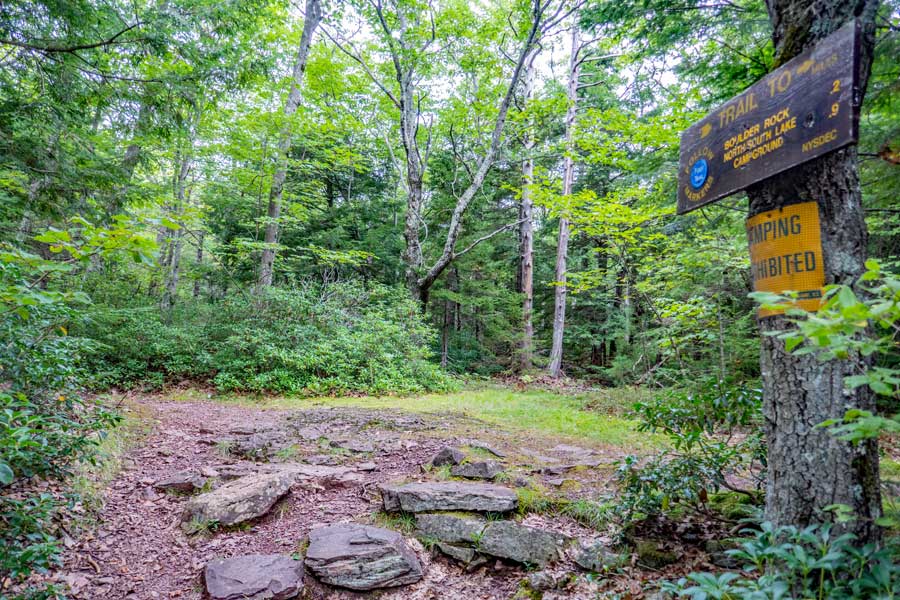 Trail Junction to Boulder Rock on the Escarpment Trail in the Catskill mountains