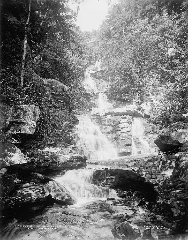 view of the Five Cascades from the base of the falls