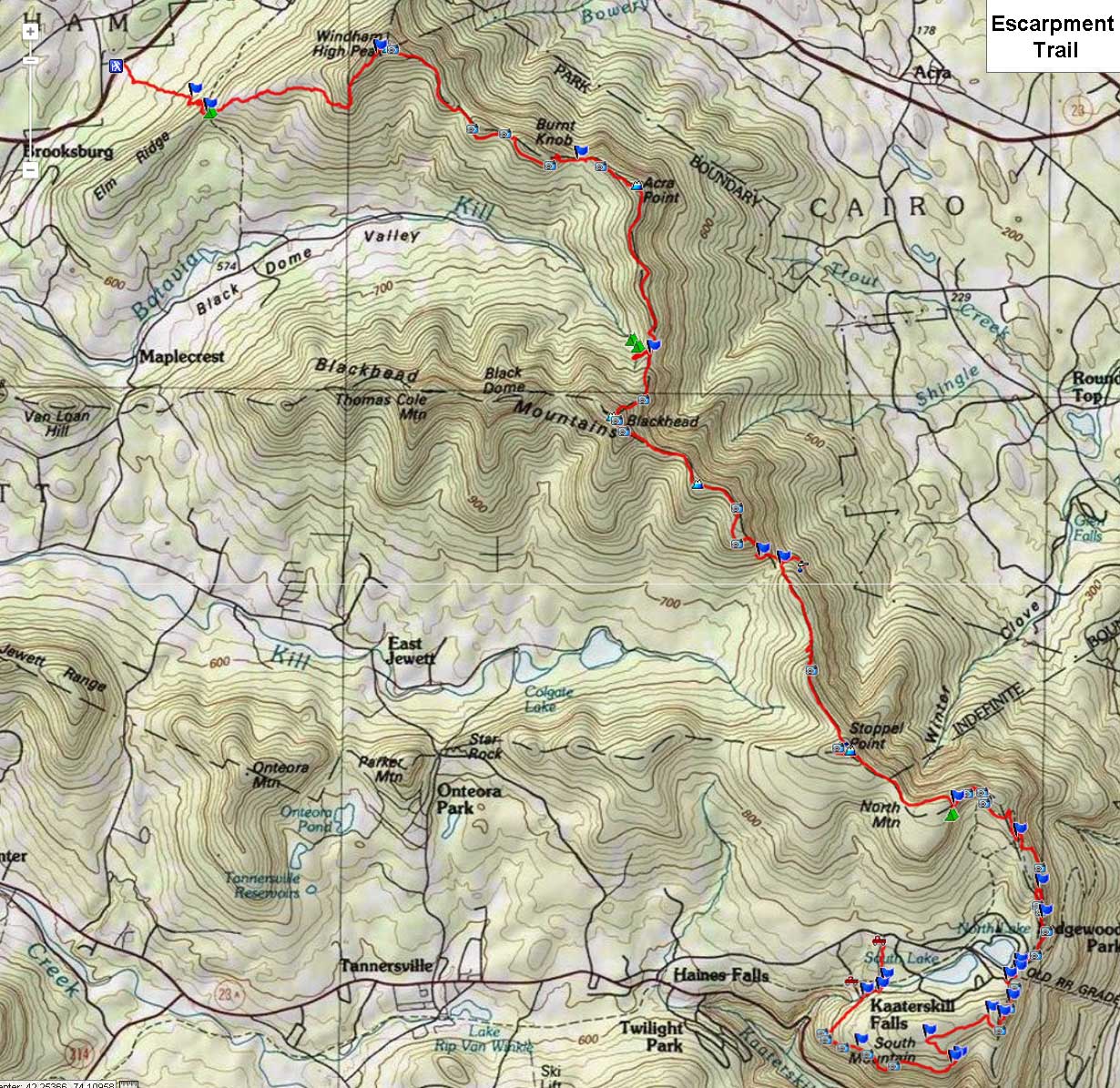 gps map of entire Escarpment Trail in the Catskill Mountains